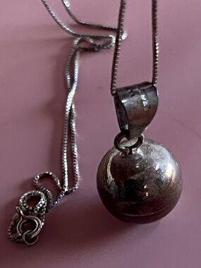 Sterling Silver Polished Sphere Chime Bell Pendant Necklace - Silver